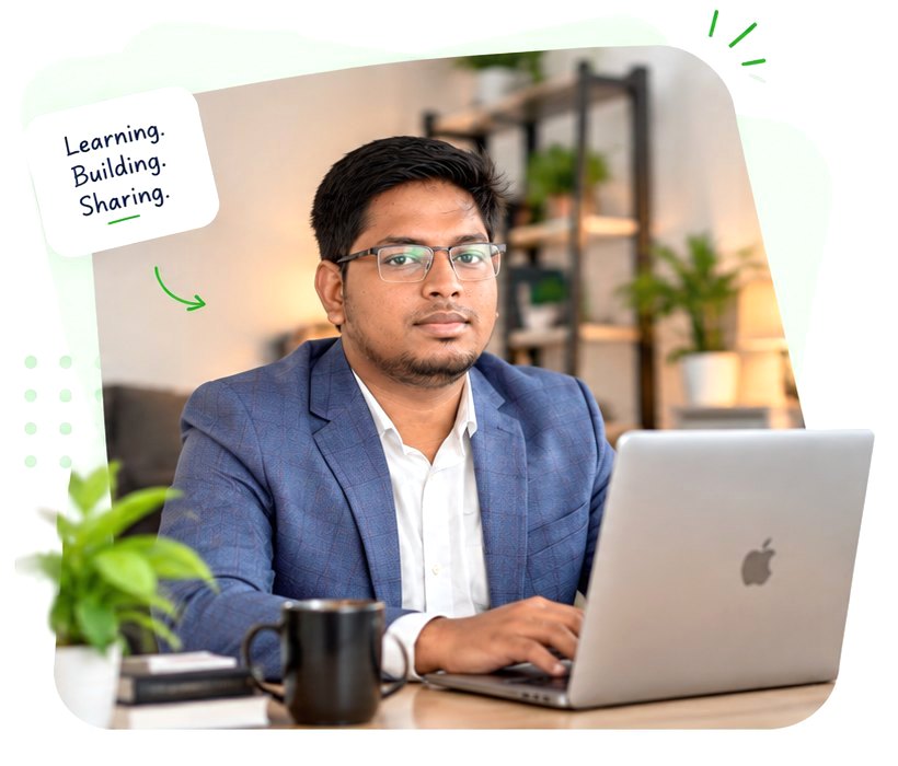 Rajibul Alam working on his laptop
