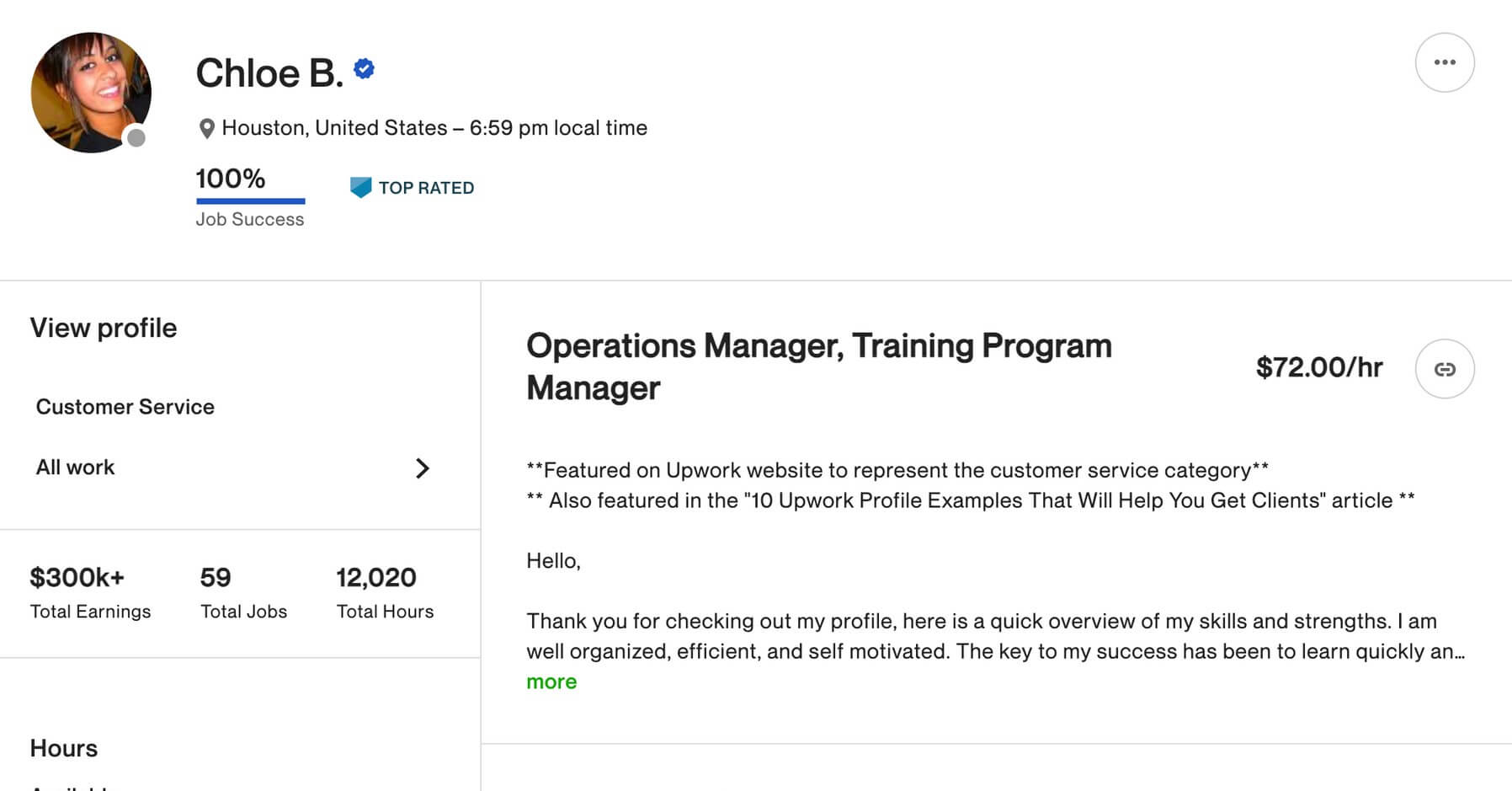 Upwork profile overview